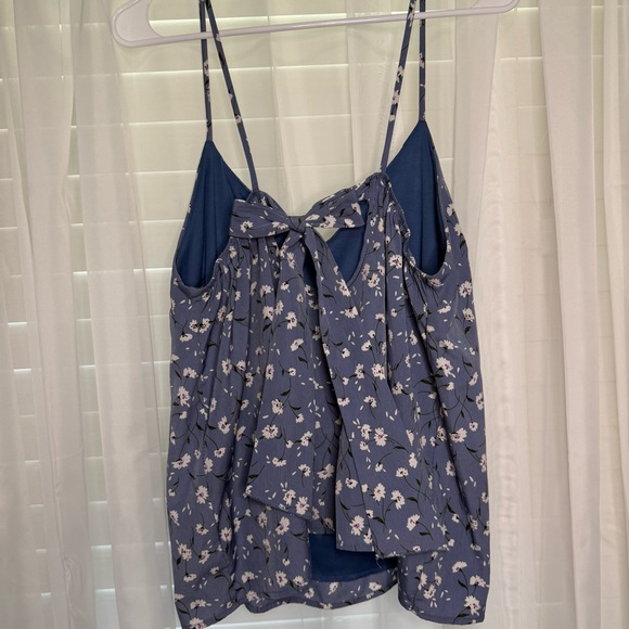 Blue Floral Cami fairy/flowy Top sz Large Coquette Balletcore Back Bow Detail - Picture 9 of 11